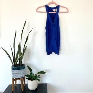 Parker Cobalt Blue Silk Sleeveless Wrap Front Blouse Small